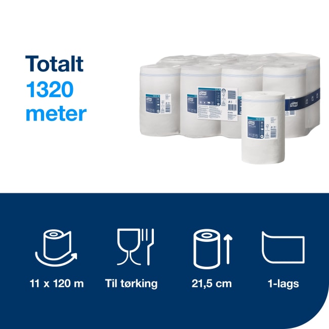 Tørkerull Tork M1 Standard hvit 120m 1l